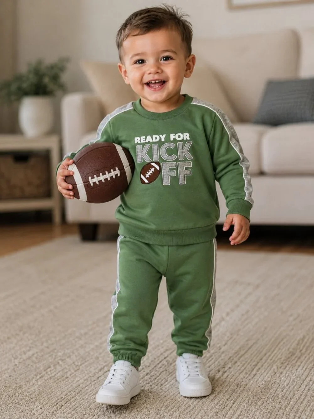 NWT Baby Essentials Toddler Boy 2 Piece Football Outfit Set | Embroidered Sweats